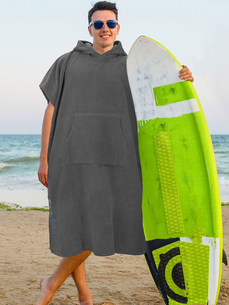 Suncube SUN CUBE Surf Poncho Changing Robe with Hood, Thick Quick Dry Microfiber Wetsuit Changing Towel for Surfing Beach Swim Outdoor Sports Men, Absorbent Wearable Towel Cover Up with Pocket, Gray - Image 2